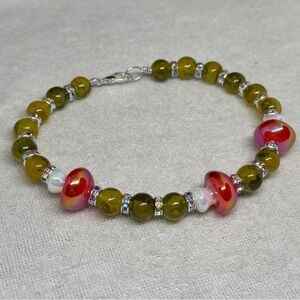 Vibrant Red and Green Beaded Bracelet